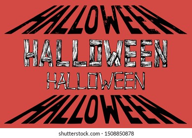 Vector illustration cute set of halloween lettering. Separated objects on red background