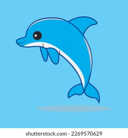Vector vector illustration of cute shark in cartoon hand drawn flat style isolated on blue background
