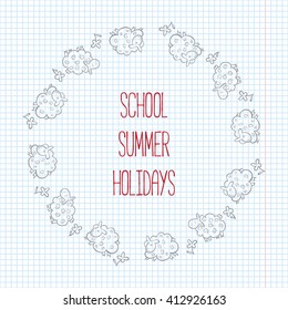 Vector Illustration.  Cute Sheep background.  notebook. back to school. summer holidays