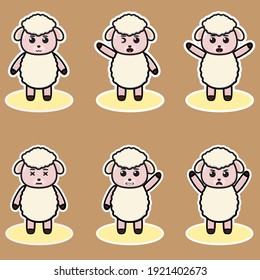 Vector illustration of cute Sheep 
 cartoon. Sheep expression character design bundle. Good for icon, logo, label, sticker, clipart.