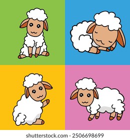 Vector illustration of cute sheep with four kinds of expressions