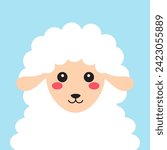 vector illustration of cute sheep isolated on white background, greeting card with fluffy animal, poster for kids