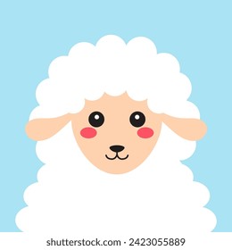 vector illustration of cute sheep isolated on white background, greeting card with fluffy animal, poster for kids