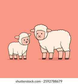 Vector illustration of cute sheep and lamb in cartoon style.