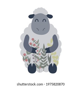 Vector illustration of a cute sheep on white background