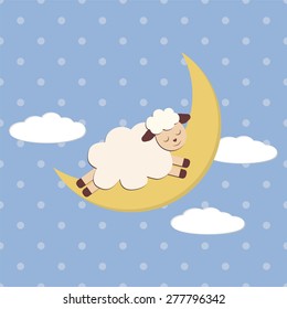 Vector Illustration of cute sheep on moon
