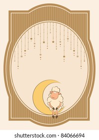 Vector Illustration of cute sheep on moon