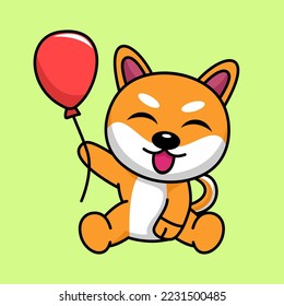 Vector illustration of cute shiba dog animal premium