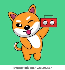 Vector illustration of cute shiba dog animal premium