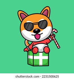 Vector illustration of cute shiba dog animal premium