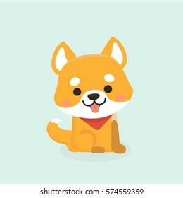 Vector Illustration Of Cute Shiba Inu Dog. 