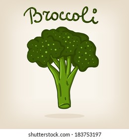 Vector illustration of cute shiny hand drawn broccoli