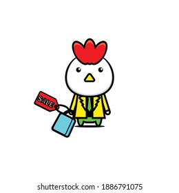Vector illustration of a cute shopping chicken