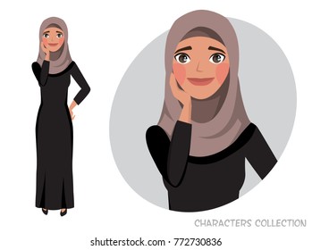 Vector illustration of a cute shy arabian girl