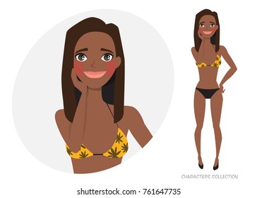 Vector illustration of a cute shy black african american girl