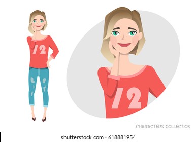 Vector illustration of a cute shy girl