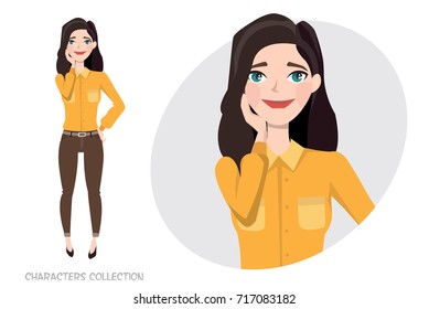 Vector illustration of a cute shy girl