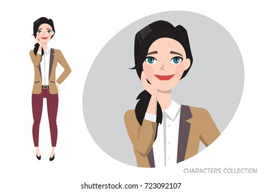 Vector illustration of a cute shy girl