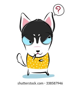 vector illustration of cute Siberian-Husky cartoon drawing style