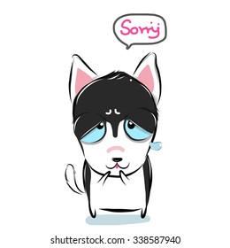 vector illustration of cute Siberian-Husky-sorry cartoon drawing style