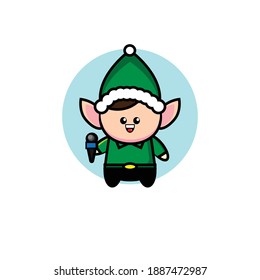 Vector illustration of cute singing dwarf design