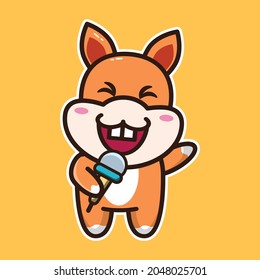 vector illustration of cute singing squirrel