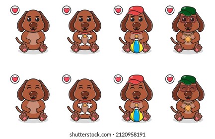 Vector Illustration of Cute sitting Dog cartoon. Set of cute little Dog characters. Collection of funny little Dog isolated on a white background.