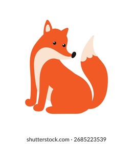Vector illustration of a cute sitting fox isolated on a white background. Kids illustration, cartoon character. Forest animal clipart.