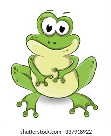 vector illustration of a cute sitting frog isolated on white