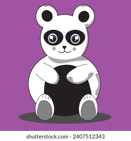 Vector illustration of a cute sitting panda. Cute animal, panda. Children's motif. Eyes, panda, bear, white and black. Panda in kawaii style