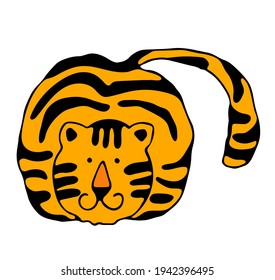 Vector illustration, cute sitting tiger. Wild animal. Symbol of 2022. cute animal character idea for child and kid printable stuff and t shirt, greeting card, nursery wall art, postcard