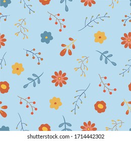  Vector illustration with cute Skandi flowers.Vector cute repeated pattern for baby fabric, wallpaper or wrap paper
