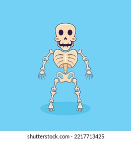 Vector illustration of a cute skeleton with red cheeks. premium vector with isolated image