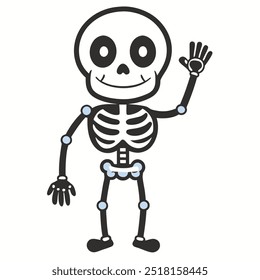 Vector illustration of a cute skeleton waving, isolated on a white background