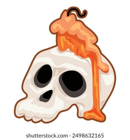 Vector illustration of a cute skull with orange candle wax melting over it