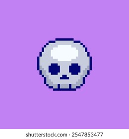 Vector Illustration of Cute Skull with Pixel Art Design, perfect for game assets themed designs