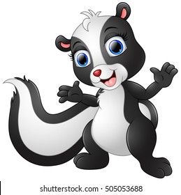 Vector illustration of Cute skunk cartoon waving hand