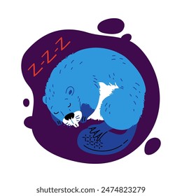 Ilustración vectorial de un castor durmiente lindo con un color azul sobre un fondo blanco. Una Imagen de un carpintero de la naturaleza. Perfecto para el diseño con animales salvajes