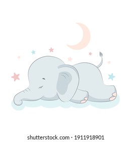 Ilustración vectorial con elefante adorable durmiente