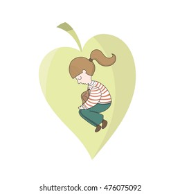 Vector illustration with cute sleeping girl. Little girl on leave.