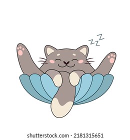Vector illustration of a cute sleeping gray cat. Pet. It can be used as a fashionable print for pajamas or T-shirts, postcards, stickers. Cartoon style