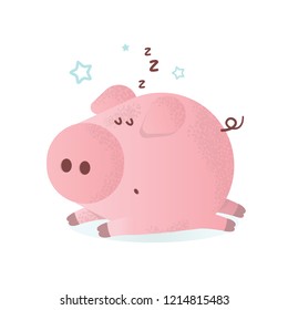 Vector illustration of a cute sleeping pink pig. Symbol of the new year. Can be used for cards, flyers, posters, t-shirts.