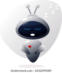 Vector illustration of a cute, sleeping robot. Artificial intelligence concept, support. Cute character for stickers. Science technology icon concept.