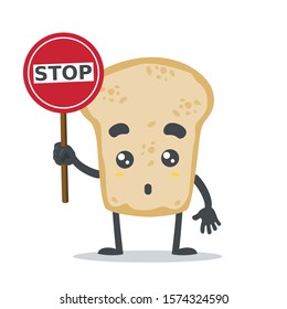 vector illustration of cute slice bread mascot holding sign on white background