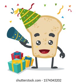 vector illustration of cute slice bread mascot celebrating new year