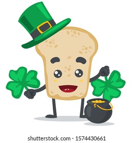 vector illustration of cute slice bread mascot wearing shamrock hat