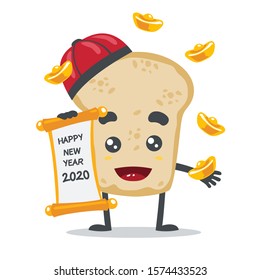 vector illustration of cute slice bread mascot selebrating china new year
