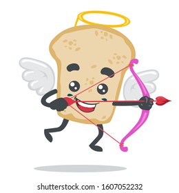 vector illustration of cute slice bread mascot or character wearing cupid