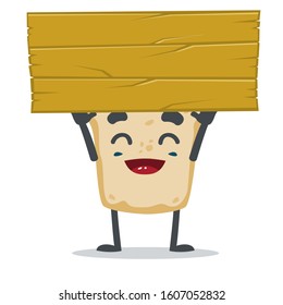 vector illustration of cute slice bread mascot or character holding wooden board