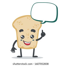 vector illustration of cute slice bread mascot or character with bubble speech